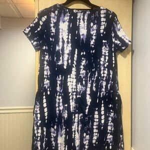 Ellen Tracy Blue and White Tie-Dye Midi Dress